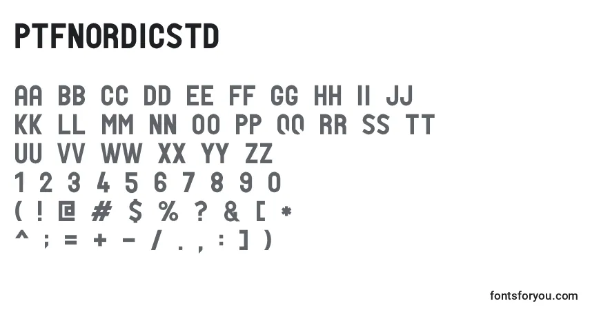 Czcionka PtfNordicStd – alfabet, cyfry, specjalne znaki