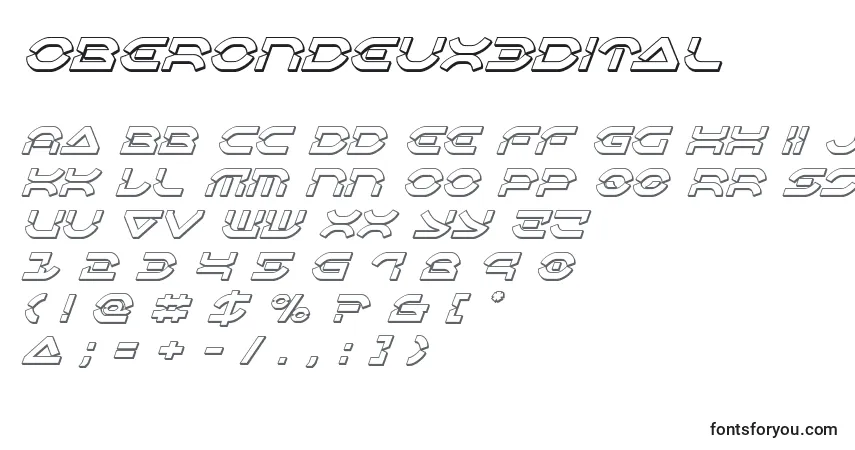 Czcionka Oberondeux3Dital – alfabet, cyfry, specjalne znaki