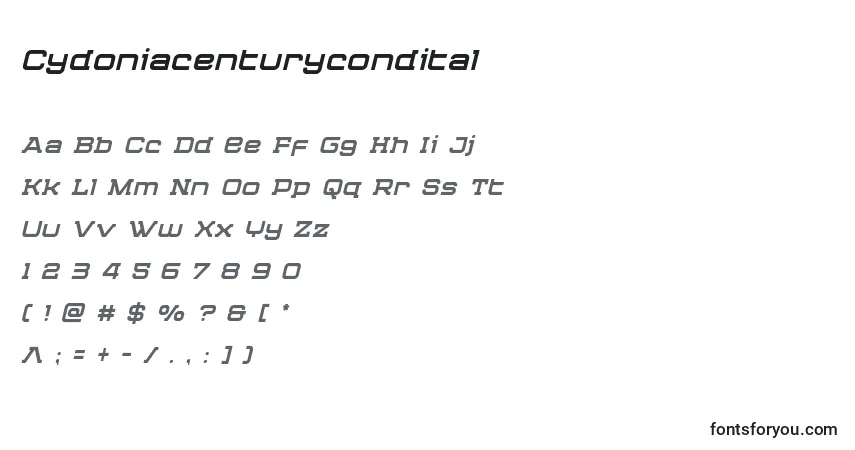 A fonte Cydoniacenturycondital – alfabeto, números, caracteres especiais