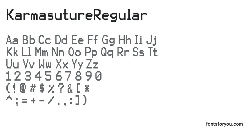 Czcionka KarmasutureRegular – alfabet, cyfry, specjalne znaki