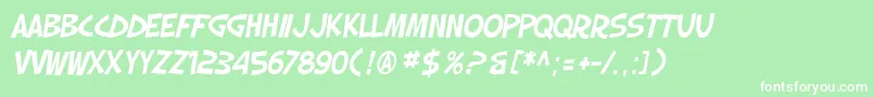 Czcionka SfSlapstickComicOblique – białe czcionki na zielonym tle