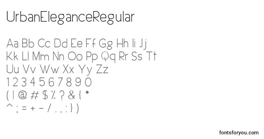 Czcionka UrbanEleganceRegular – alfabet, cyfry, specjalne znaki