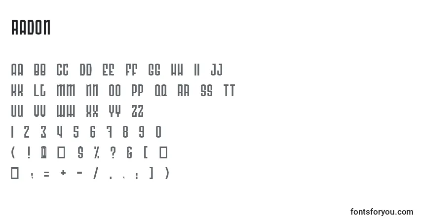 Czcionka Radon – alfabet, cyfry, specjalne znaki