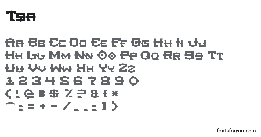 Schriftart Tsa – Alphabet, Zahlen, spezielle Symbole