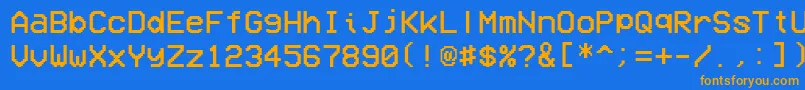 フォントVcrOsdMono1.001 – オレンジ色の文字が青い背景にあります。