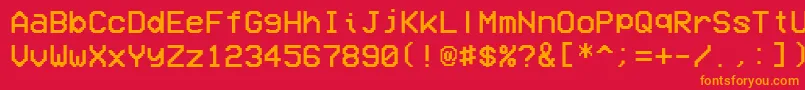 フォントVcrOsdMono1.001 – 赤い背景にオレンジの文字