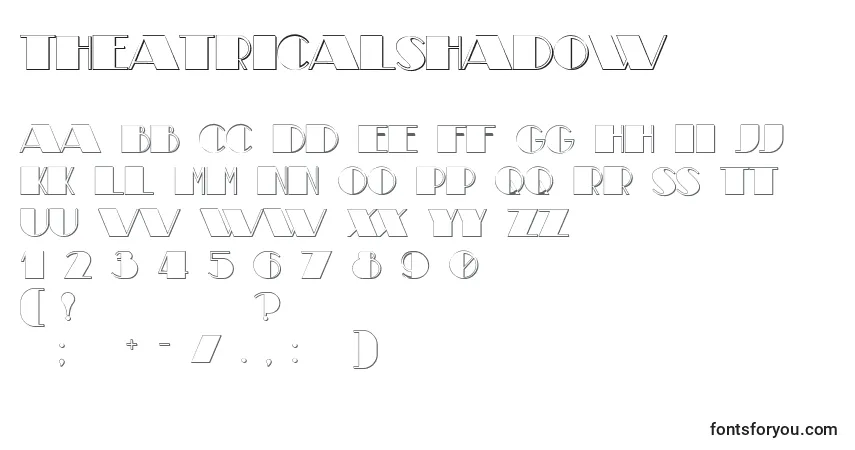 A fonte TheatricalShadow – alfabeto, números, caracteres especiais