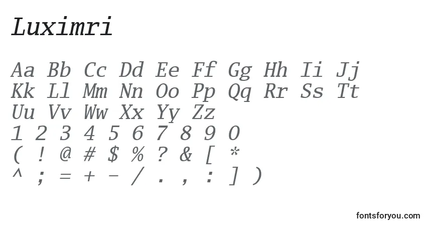 Luximri-fontti – aakkoset, numerot, erikoismerkit