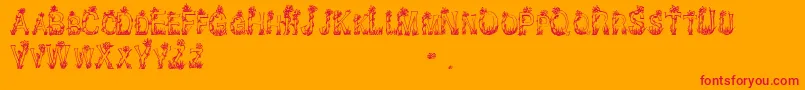 CfplantsandflowersRegular-Schriftart – Rote Schriften auf orangefarbenem Hintergrund