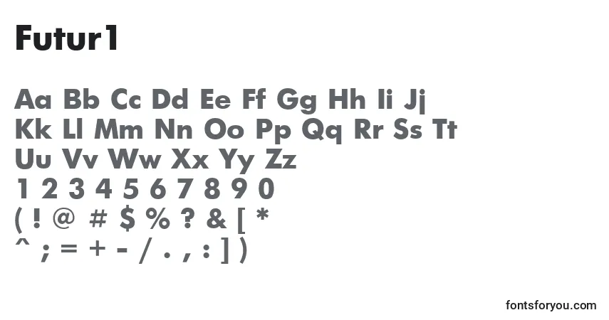 Czcionka Futur1 – alfabet, cyfry, specjalne znaki