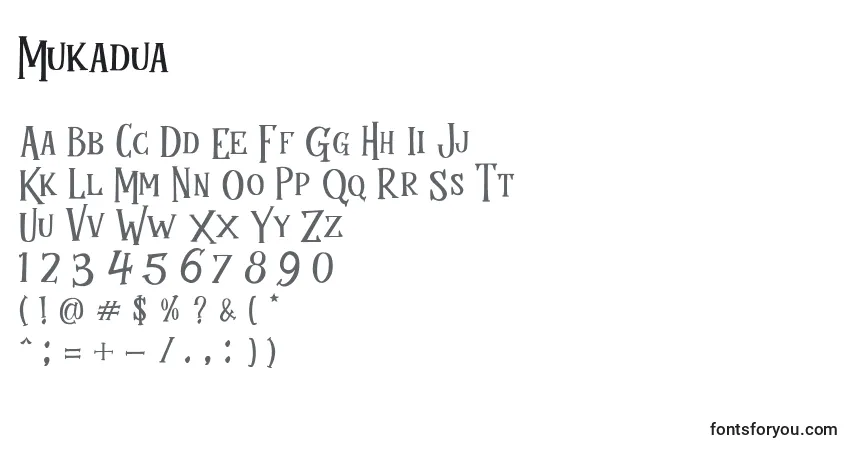 Schriftart Mukadua – Alphabet, Zahlen, spezielle Symbole