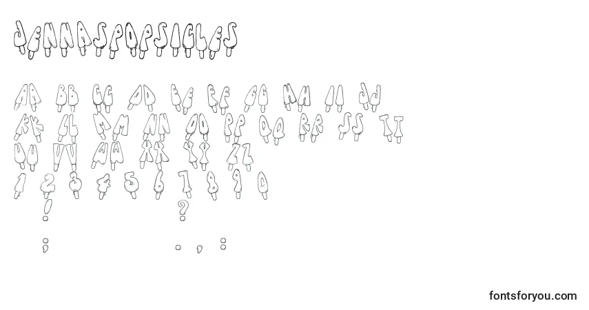Schriftart Jennaspopsicles – Alphabet, Zahlen, spezielle Symbole