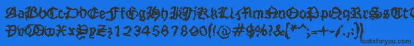 Strangeblackletter-Schriftart – Schwarze Schriften auf blauem Hintergrund