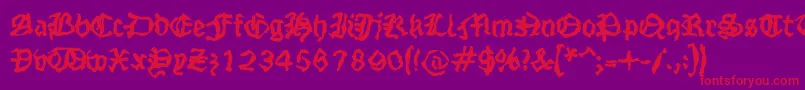 Strangeblackletter-Schriftart – Rote Schriften auf violettem Hintergrund