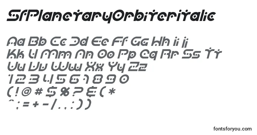 Schriftart SfPlanetaryOrbiterItalic – Alphabet, Zahlen, spezielle Symbole