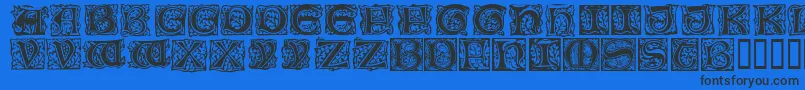 MorrisInitialen-Schriftart – Schwarze Schriften auf blauem Hintergrund