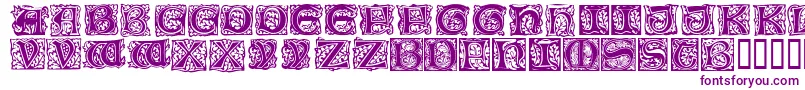 MorrisInitialen-Schriftart – Violette Schriften auf weißem Hintergrund