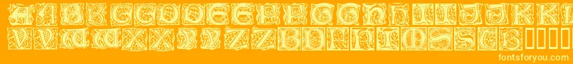 MorrisInitialen-Schriftart – Gelbe Schriften auf orangefarbenem Hintergrund