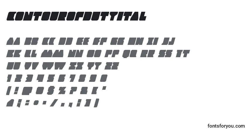 Contourofdutyitalフォント–アルファベット、数字、特殊文字