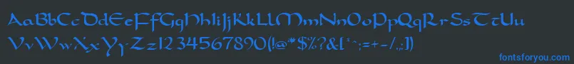 フォントFeatherquillMedium – 黒い背景に青い文字