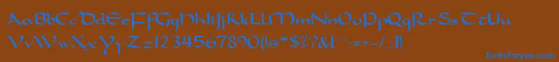 FeatherquillMedium-Schriftart – Blaue Schriften auf braunem Hintergrund
