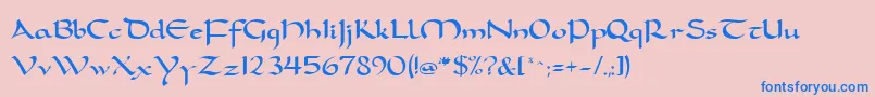 Fonte FeatherquillMedium – fontes azuis em um fundo rosa