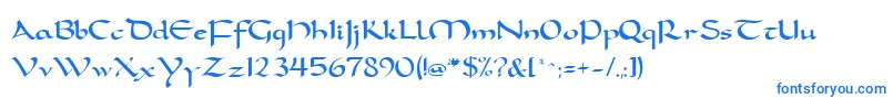 FeatherquillMedium-Schriftart – Blaue Schriften auf weißem Hintergrund