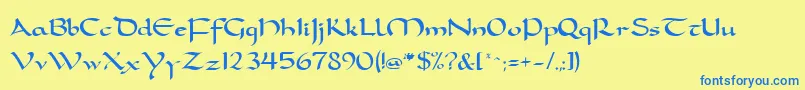 FeatherquillMedium-Schriftart – Blaue Schriften auf gelbem Hintergrund