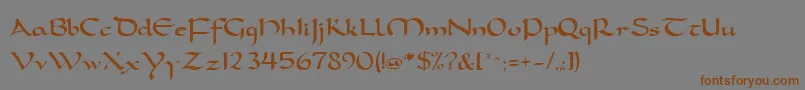 フォントFeatherquillMedium – 茶色の文字が灰色の背景にあります。
