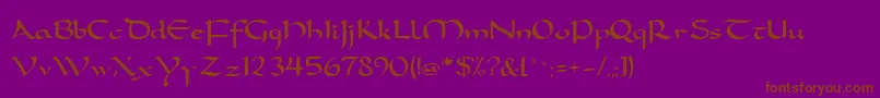 フォントFeatherquillMedium – 紫色の背景に茶色のフォント