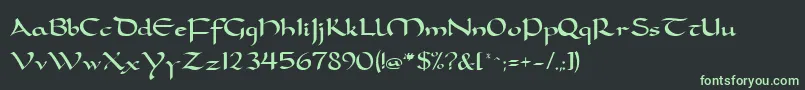 フォントFeatherquillMedium – 黒い背景に緑の文字