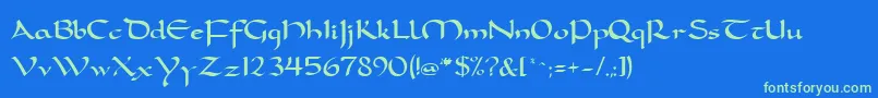 FeatherquillMedium-Schriftart – Grüne Schriften auf blauem Hintergrund