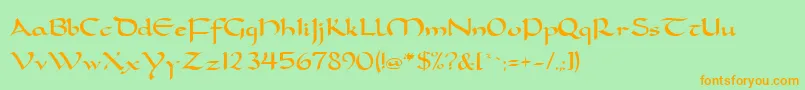 FeatherquillMedium-Schriftart – Orangefarbene Schriften auf grünem Hintergrund