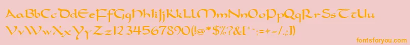 Fonte FeatherquillMedium – fontes laranjas em um fundo rosa