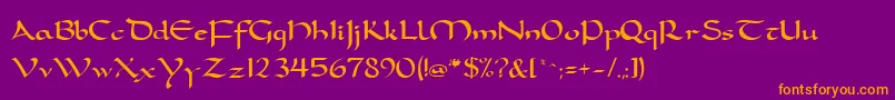 フォントFeatherquillMedium – 紫色の背景にオレンジのフォント