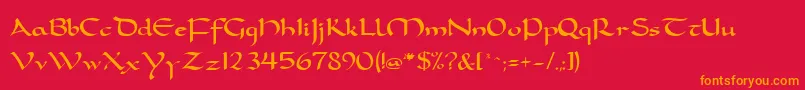 フォントFeatherquillMedium – 赤い背景にオレンジの文字