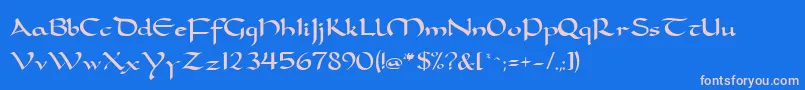 FeatherquillMedium-fontti – vaaleanpunaiset fontit sinisellä taustalla