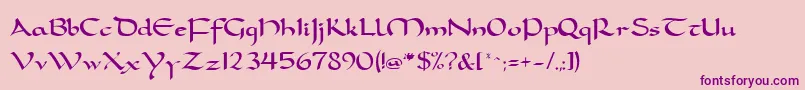 FeatherquillMedium-Schriftart – Violette Schriften auf rosa Hintergrund