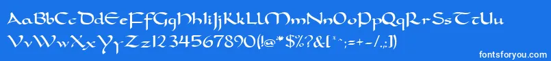 FeatherquillMedium-Schriftart – Weiße Schriften auf blauem Hintergrund