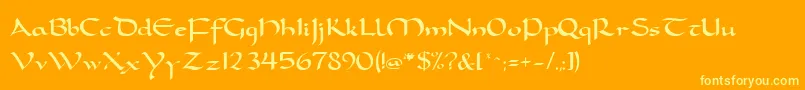 FeatherquillMedium-Schriftart – Gelbe Schriften auf orangefarbenem Hintergrund