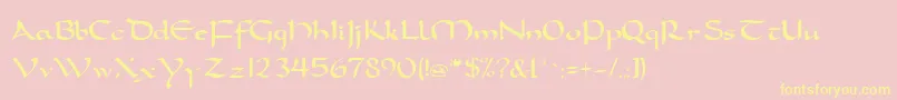 FeatherquillMedium-fontti – keltaiset fontit vaaleanpunaisella taustalla