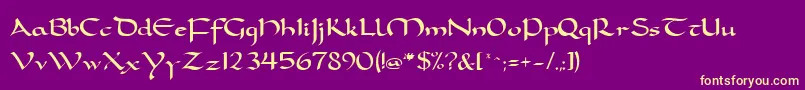 フォントFeatherquillMedium – 紫の背景に黄色のフォント