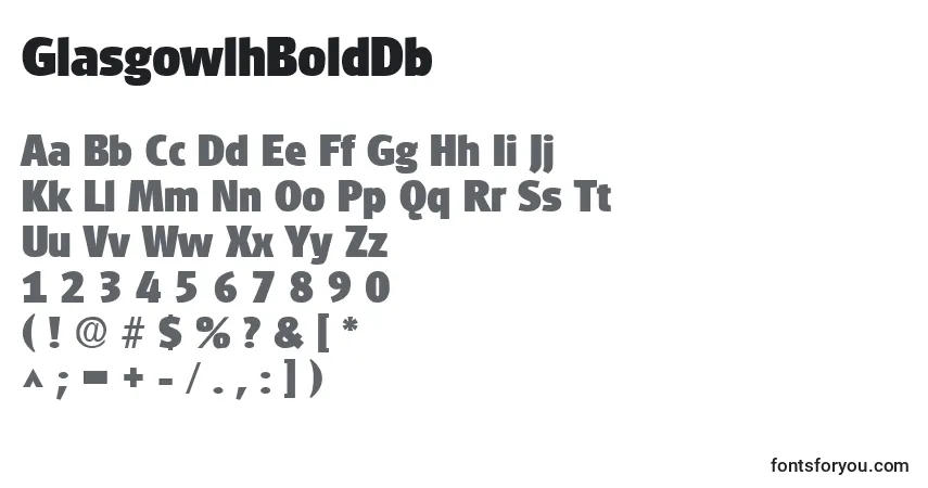 Czcionka GlasgowlhBoldDb – alfabet, cyfry, specjalne znaki