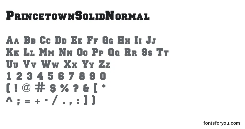 A fonte PrincetownSolidNormal – alfabeto, números, caracteres especiais