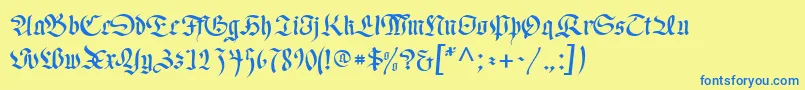 フォントRegentUnz – 青い文字が黄色の背景にあります。