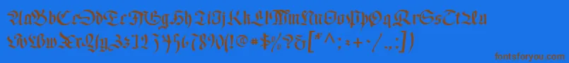 フォントRegentUnz – 茶色の文字が青い背景にあります。