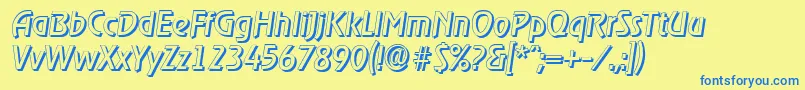 OnstageshadowItalic-Schriftart – Blaue Schriften auf gelbem Hintergrund