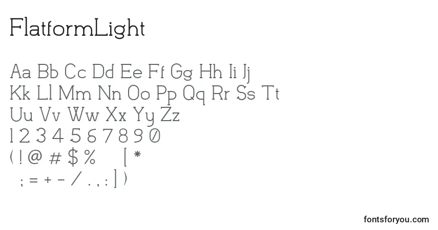 A fonte FlatformLight – alfabeto, números, caracteres especiais