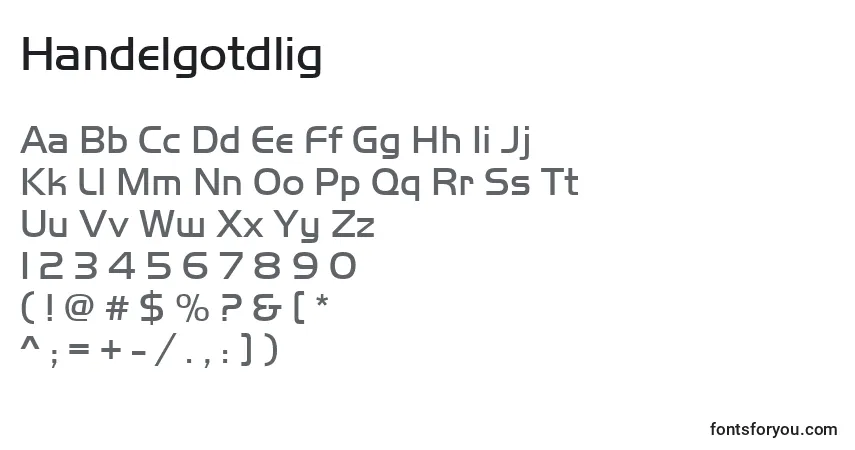 Шрифт Handelgotdlig – алфавит, цифры, специальные символы