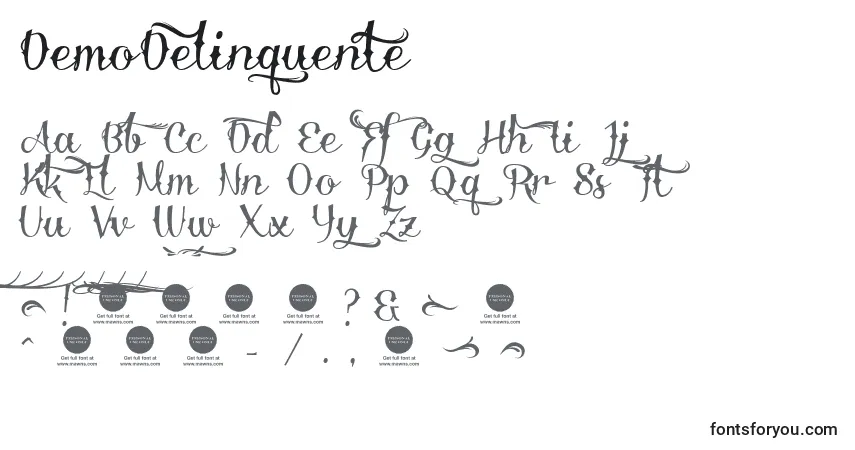 Czcionka DemoDelinquente – alfabet, cyfry, specjalne znaki